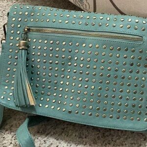 Maurices Turquoise Studded Tassel Shoulder Bag new